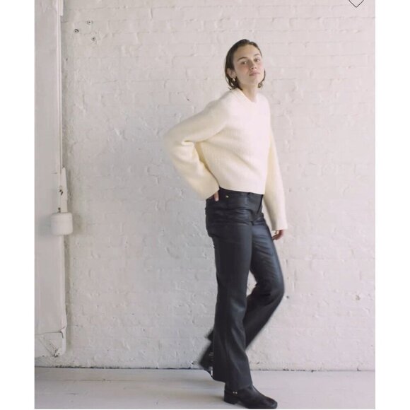 J Crew Womens High Rise Bootcut Pant Sz 32 Black Faux Leather Y2k Retro Flare - Picture 6 of 8